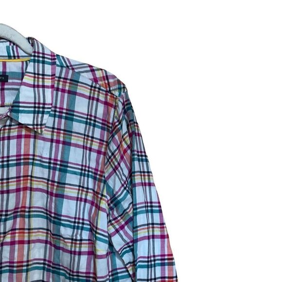 Talbots Shirt Womens Extra Large XL Multicolor Plaid Button Up Cotton Blouse Top - Picture 3 of 8